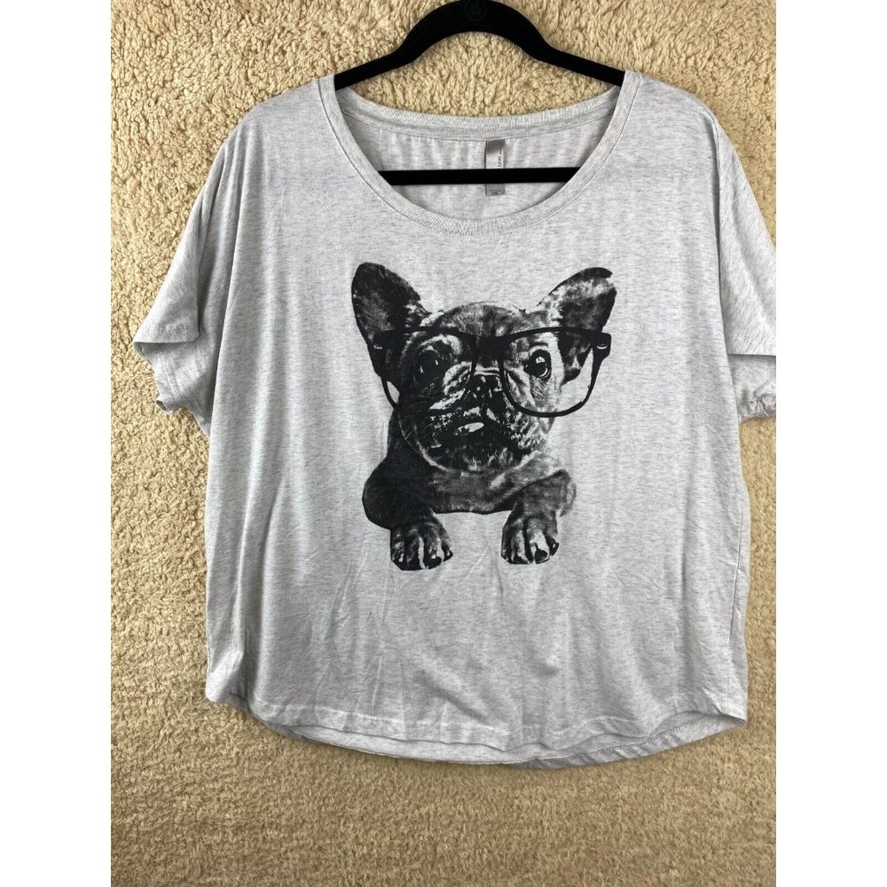 Next Level Women's Size XXL Gray With French Bull Dog Short Sleeve T-Shirt
